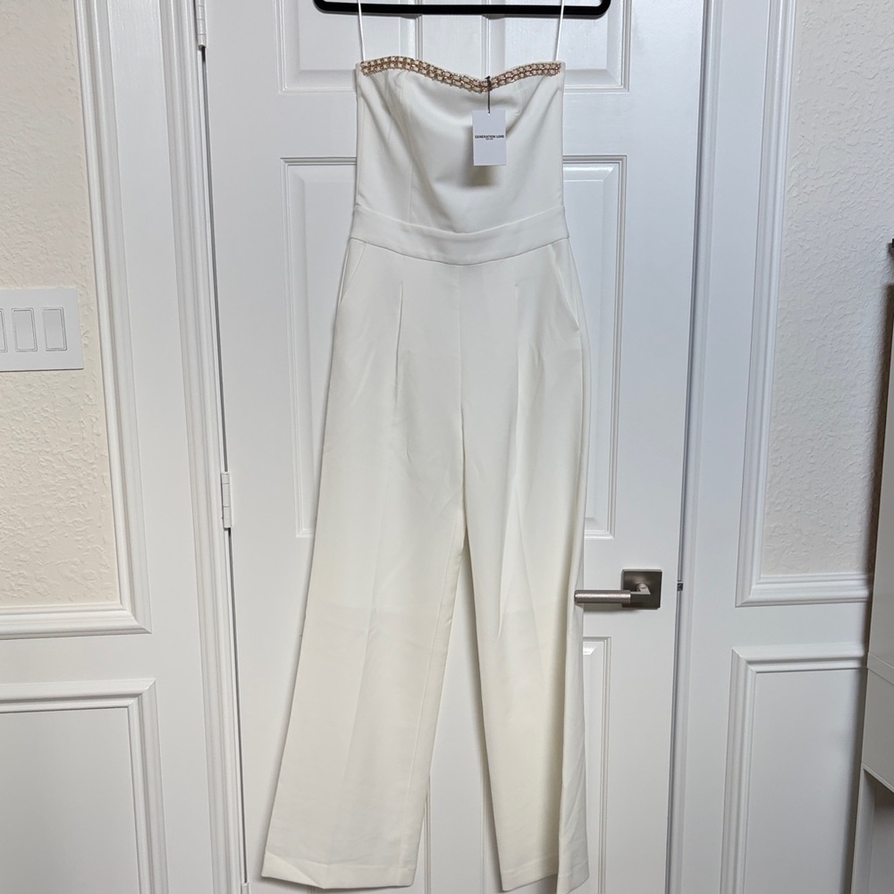 Generation Love Ivory Strapless Jumpsuit with Chain Trim